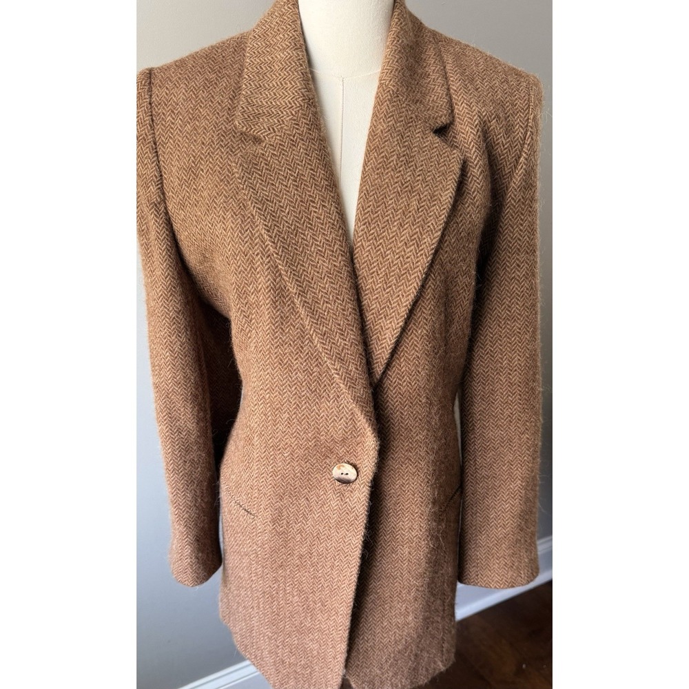 Vintage Harlan NY Wool Tweed Blazer Brown Herringbone Tailored Size 12